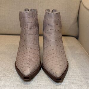Vince Camuto Crocodile-Embossed Ankle Boots in Taupe